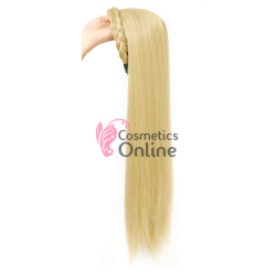 Peruca calota din fibra sintetica cu bentita impletita spic Cod 2258836A# Blond deschis mixt - 55 cm lungime